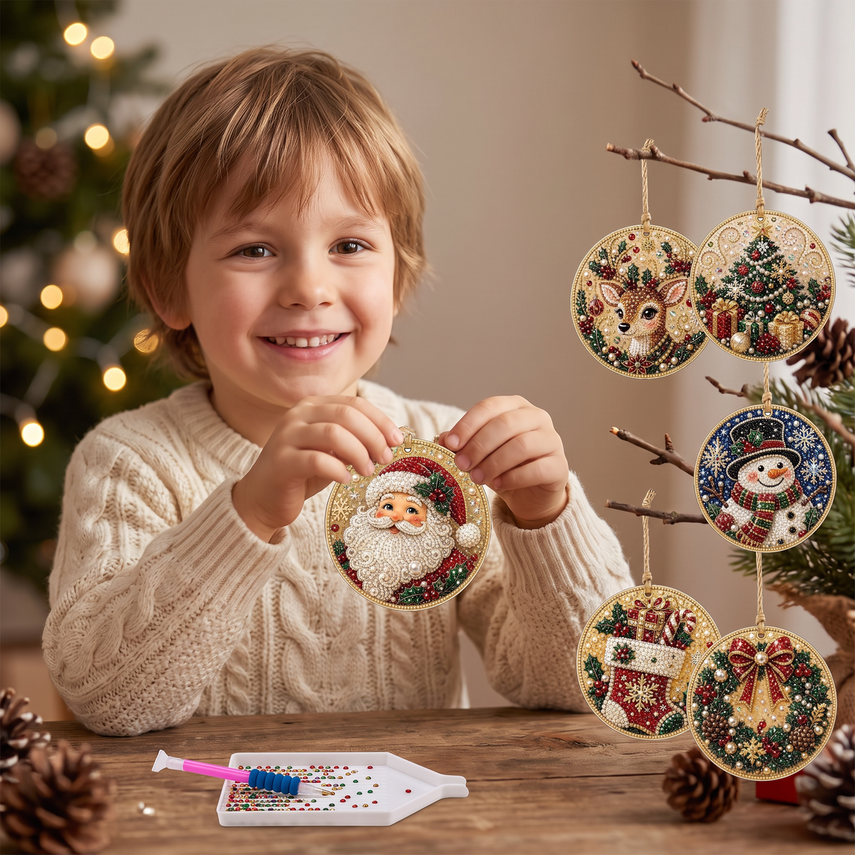 DIY-Weihnachts-Holzanhänger-Diamond-Painting-Set