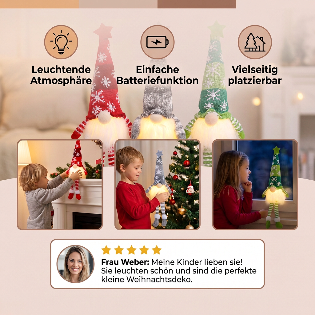 Leuchtende LED-Weihnachtswichtel-Dekorationen