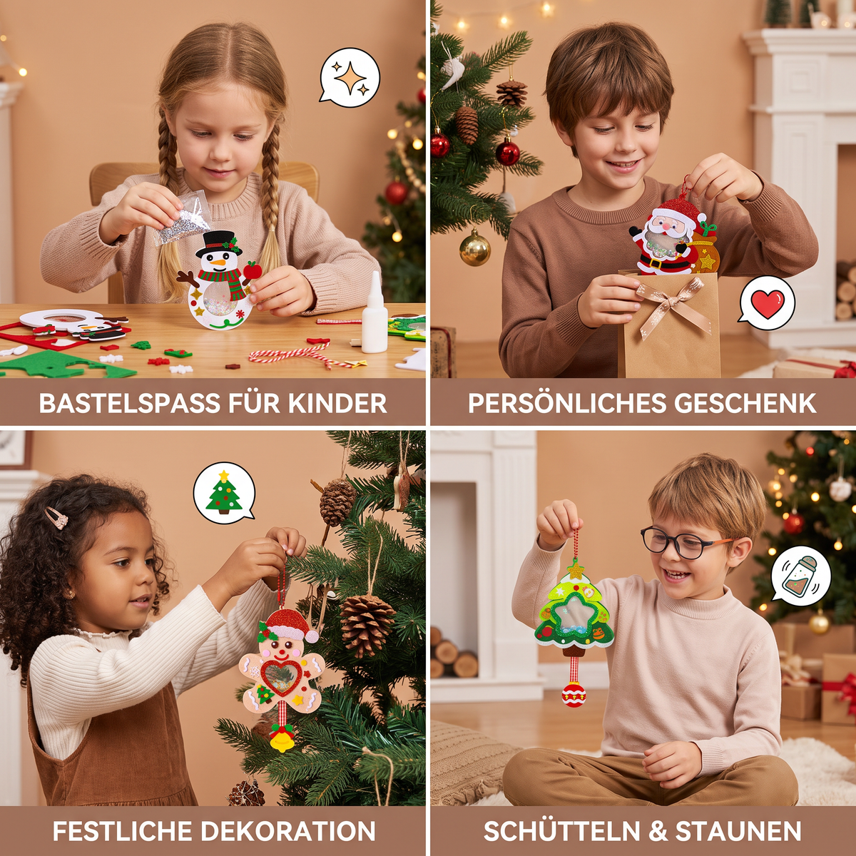 DIY-Weihnachts-Schüttelanhänger-Bastelset für Kinder