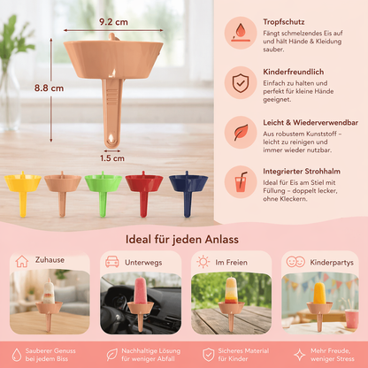 2er-Set Tropfsicherer Eis Halter für Kinder – Kleckerfreier Eisfänger mit Strohhalm