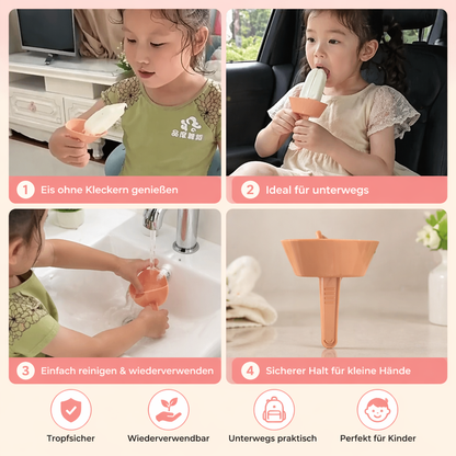 2er-Set Tropfsicherer Eis Halter für Kinder – Kleckerfreier Eisfänger mit Strohhalm