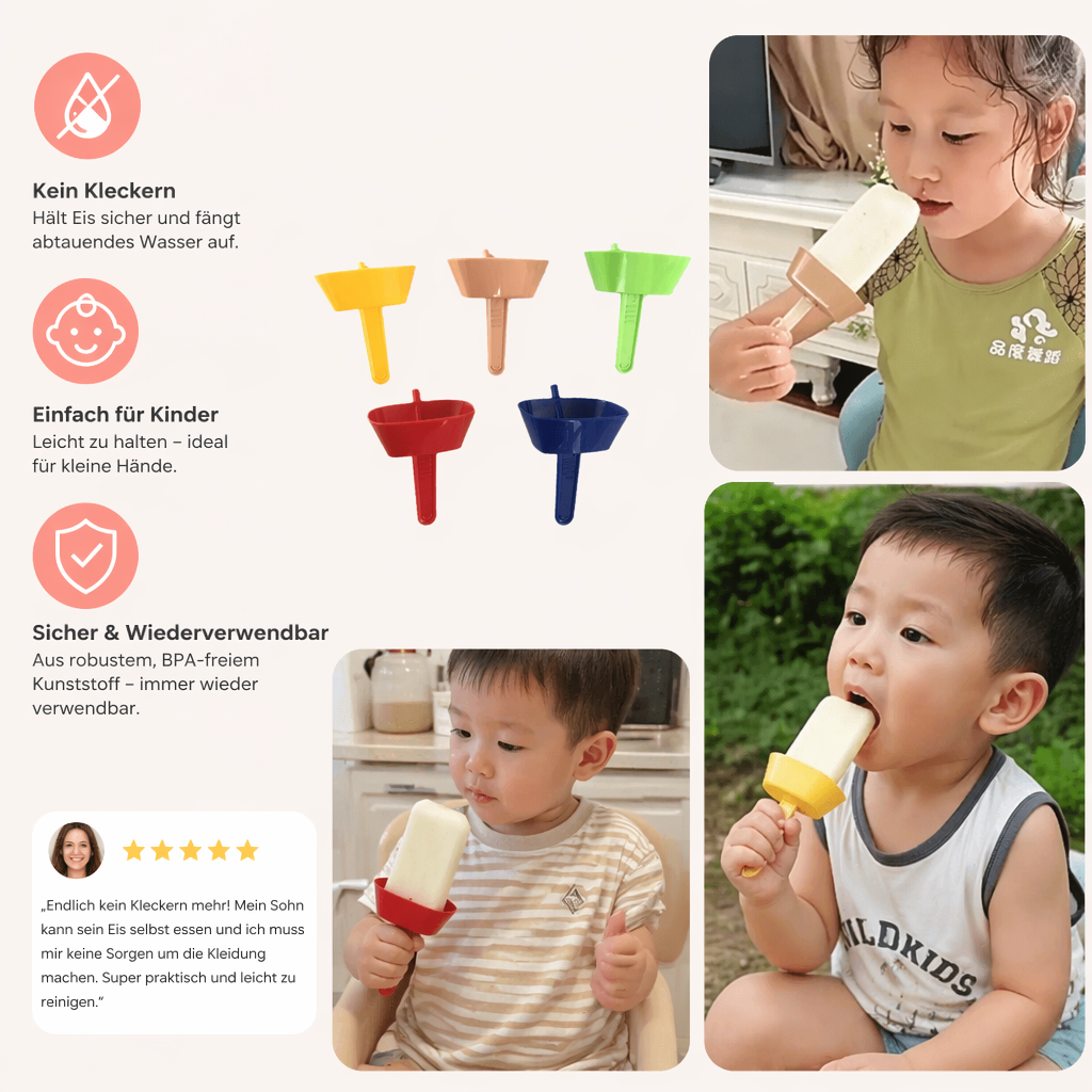 2er-Set Tropfsicherer Eis Halter für Kinder – Kleckerfreier Eisfänger mit Strohhalm