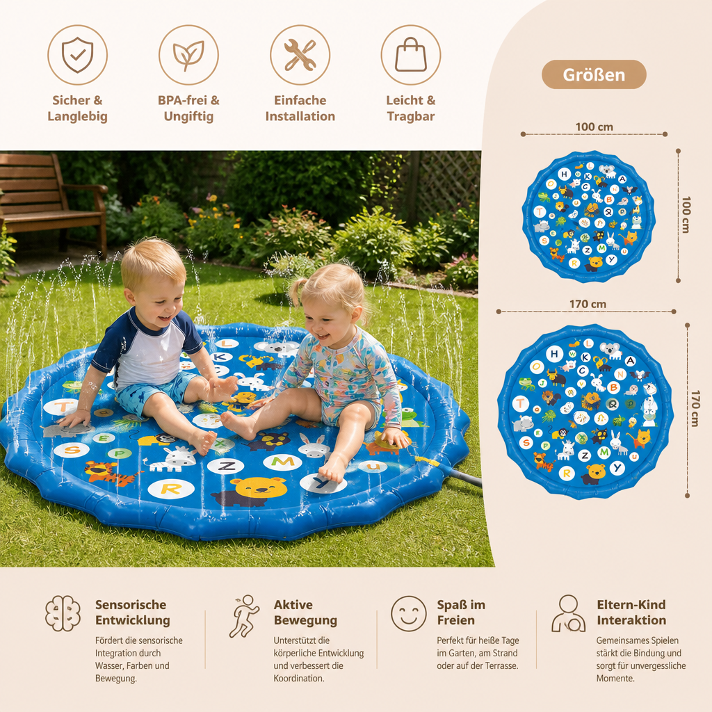 Aufblasbare Kinder-Wasserspielmatte mit Sprinkler – Outdoor Sprühspaß für Garten & Strand