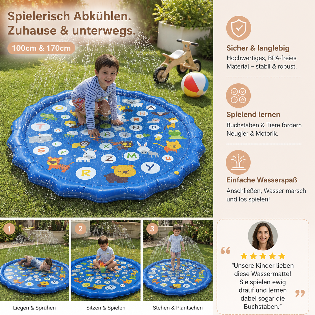 Aufblasbare Kinder-Wasserspielmatte mit Sprinkler – Outdoor Sprühspaß für Garten & Strand