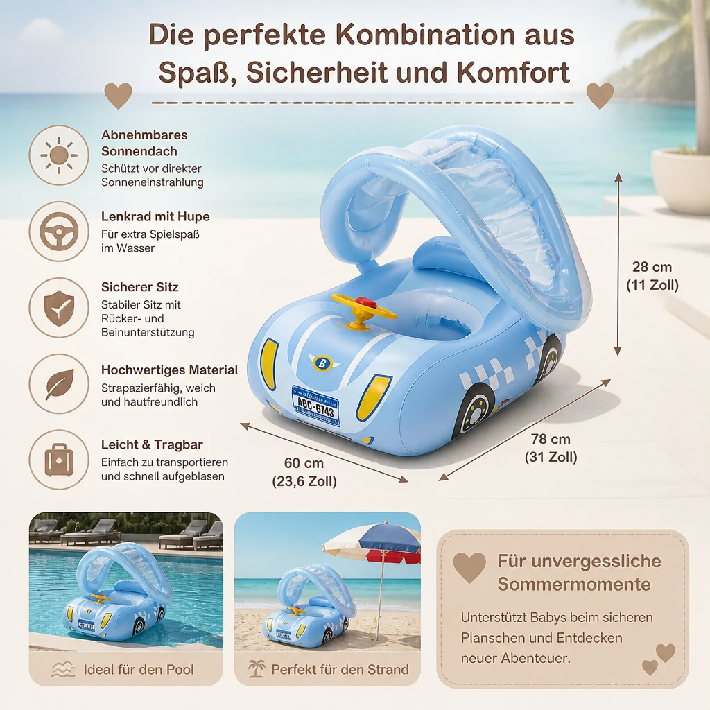 Aufblasbarer Baby Schwimmring Auto mit Sonnendach