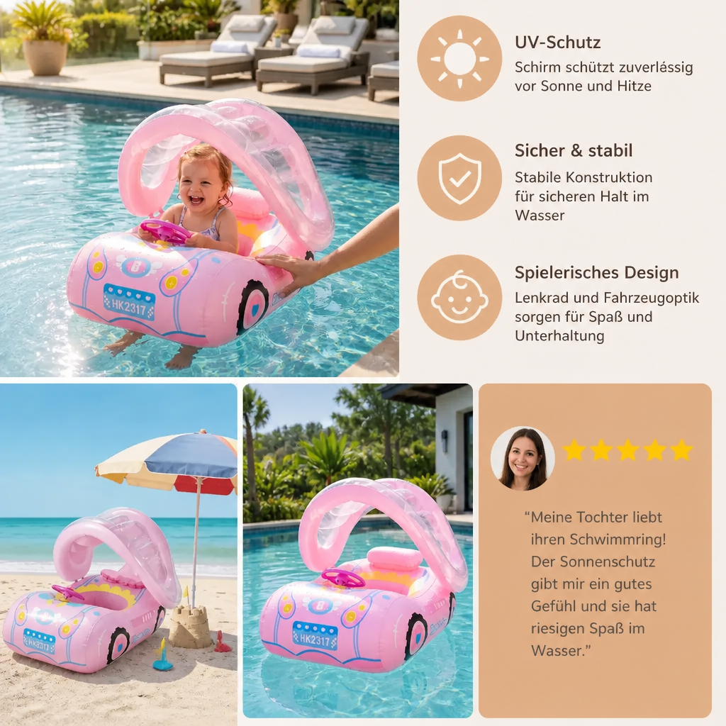 Aufblasbarer Baby Schwimmring Auto mit Sonnendach