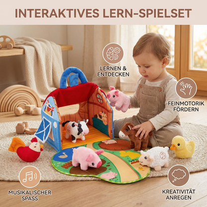 Bauernhof Plüschtier Spielset – Interaktives Lernspielzeug mit tragbarem Spielhaus