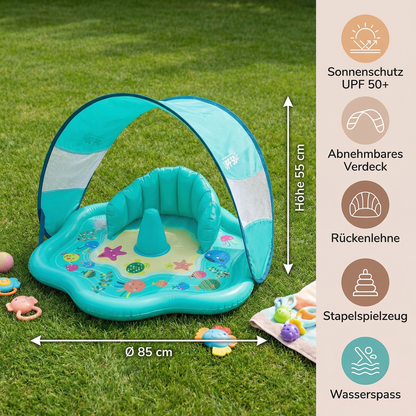Aufblasbare Wasserspielmatte für Babys mit Sonnenschutz – Perfekt für den Sommer