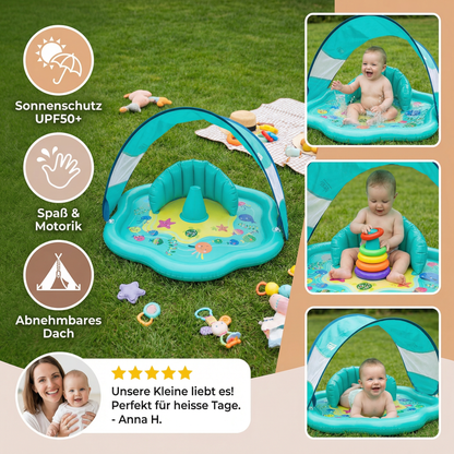 Aufblasbare Wasserspielmatte für Babys mit Sonnenschutz – Perfekt für den Sommer