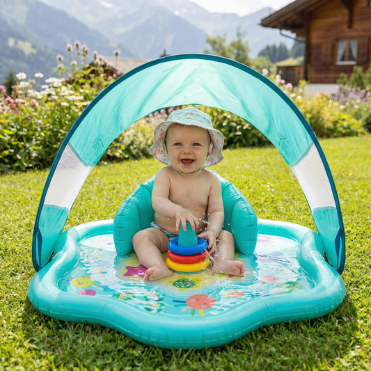 Aufblasbare Wasserspielmatte für Babys mit Sonnenschutz – Perfekt für den Sommer