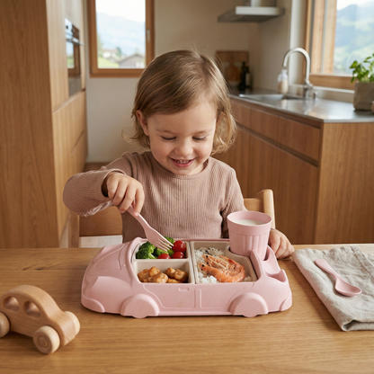 Kinder Bento Lunchbox im Auto-Design – Unterteilte Essensbox mit Becher