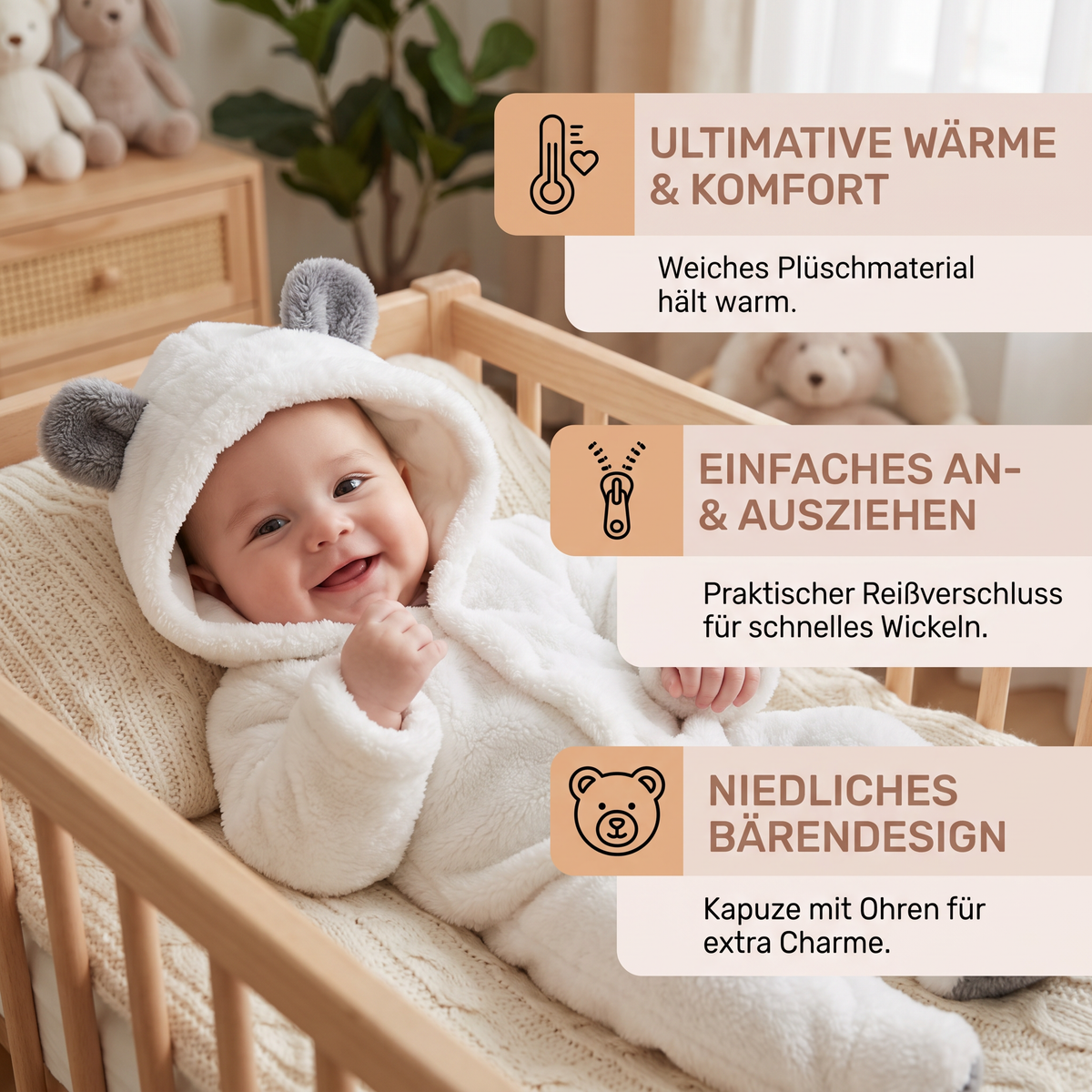 Weicher & kuscheliger Baby-Bären-Overall mit Kapuze