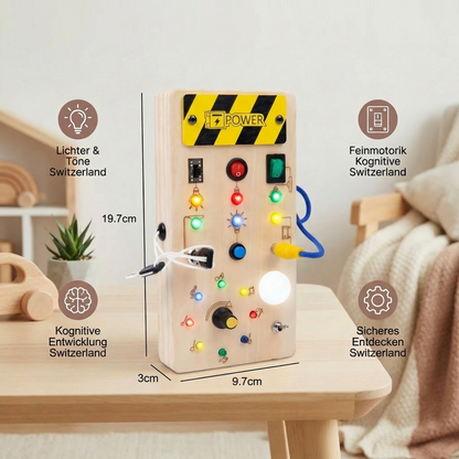 Montessori Sensorik Brett aus Holz mit Licht & Schaltern – Motorikspielzeug für Kinder