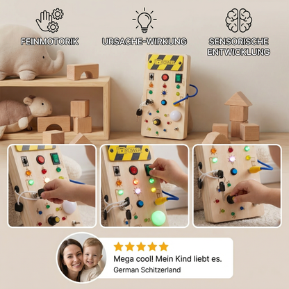 Montessori Sensorik Brett aus Holz mit Licht & Schaltern – Motorikspielzeug für Kinder