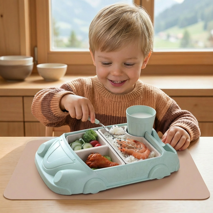 Kinder Bento Lunchbox im Auto-Design – Unterteilte Essensbox mit Becher