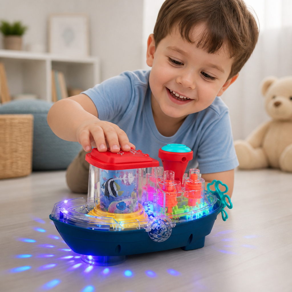 Leuchtendes Zahnradboot – Musikalisches elektrisches Spielzeugboot für Kinder