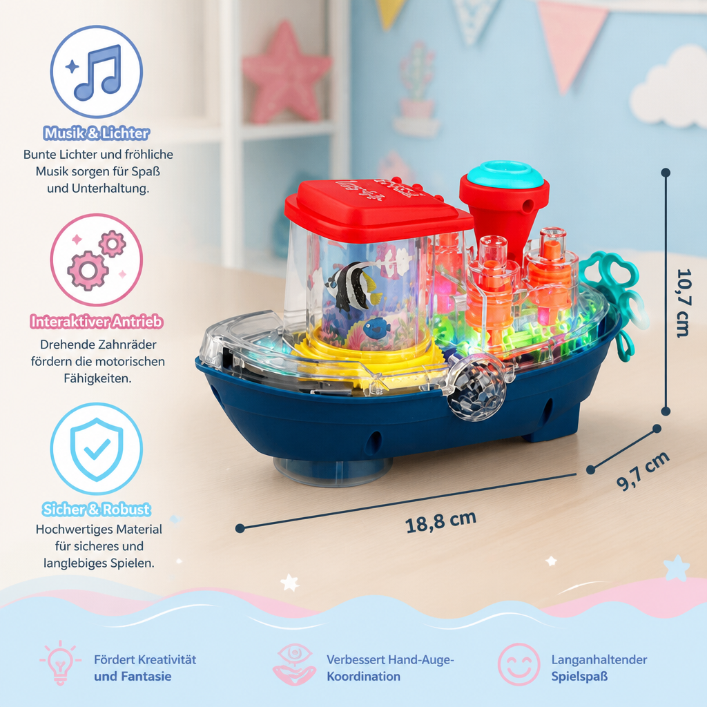 Leuchtendes Zahnradboot – Musikalisches elektrisches Spielzeugboot für Kinder