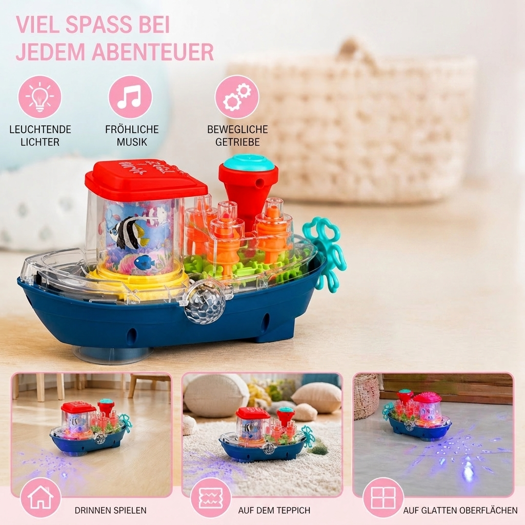 Leuchtendes Zahnradboot – Musikalisches elektrisches Spielzeugboot für Kinder