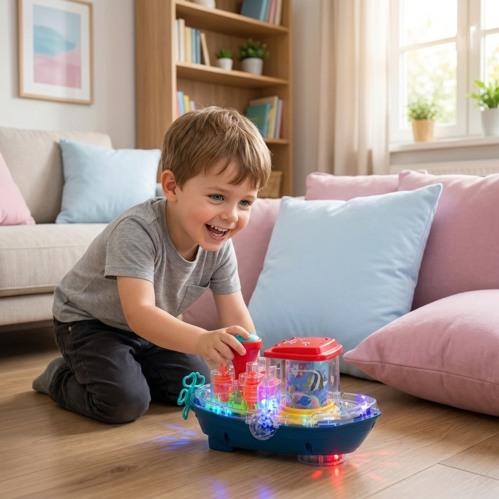 Leuchtendes Zahnradboot – Musikalisches elektrisches Spielzeugboot für Kinder