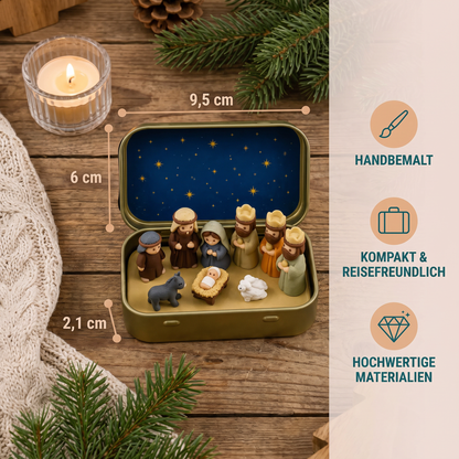Mini-Weihnachtskrippe in einer Box – Handbemaltes Weihnachtsfiguren-Set