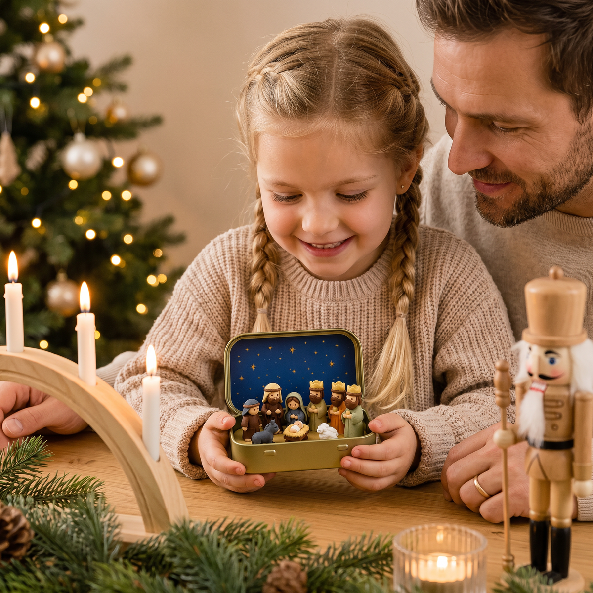 Mini-Weihnachtskrippe in einer Box – Handbemaltes Weihnachtsfiguren-Set