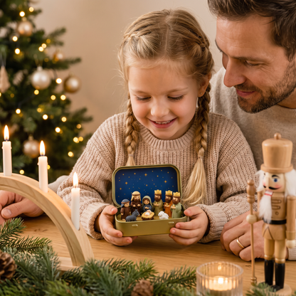 Mini-Weihnachtskrippe in einer Box – Handbemaltes Weihnachtsfiguren-Set