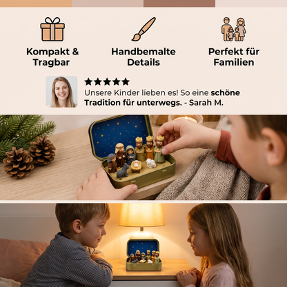 Mini-Weihnachtskrippe in einer Box – Handbemaltes Weihnachtsfiguren-Set