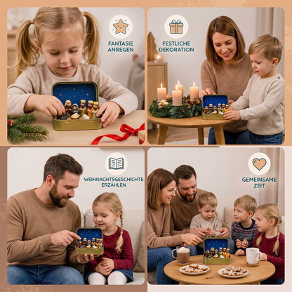 Mini-Weihnachtskrippe in einer Box – Handbemaltes Weihnachtsfiguren-Set