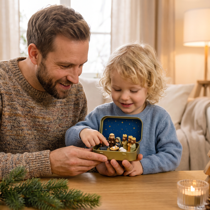 Mini-Weihnachtskrippe in einer Box – Handbemaltes Weihnachtsfiguren-Set