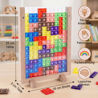 3D Farben Baustein Puzzle mit Holzrahmen – Pädagogisches Montessori Lernspiel