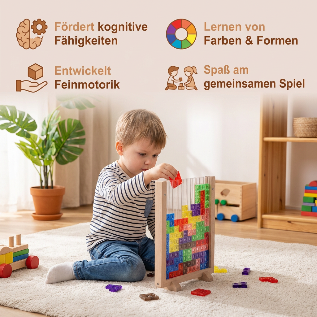 3D Farben Baustein Puzzle mit Holzrahmen – Pädagogisches Montessori Lernspiel