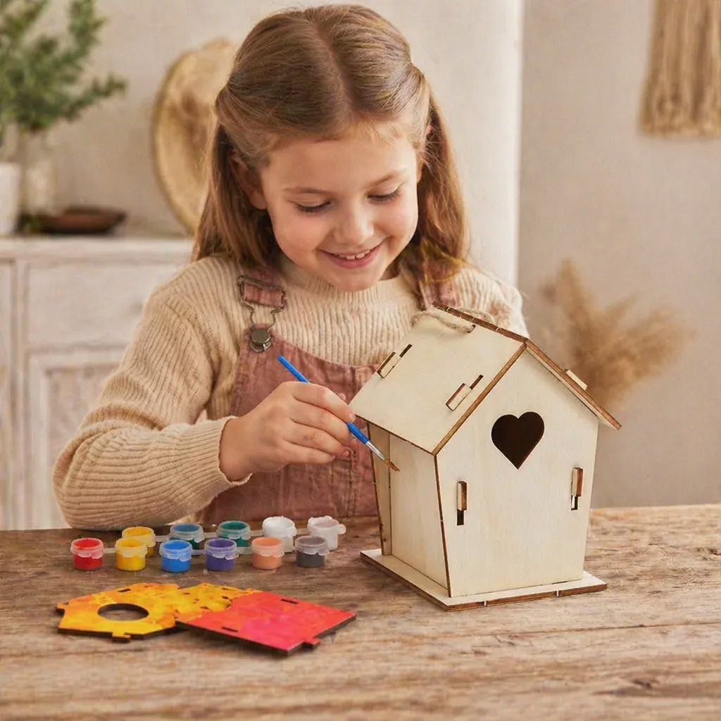 Buntes Vogelhaus Bastel- & Malset für Kinder
