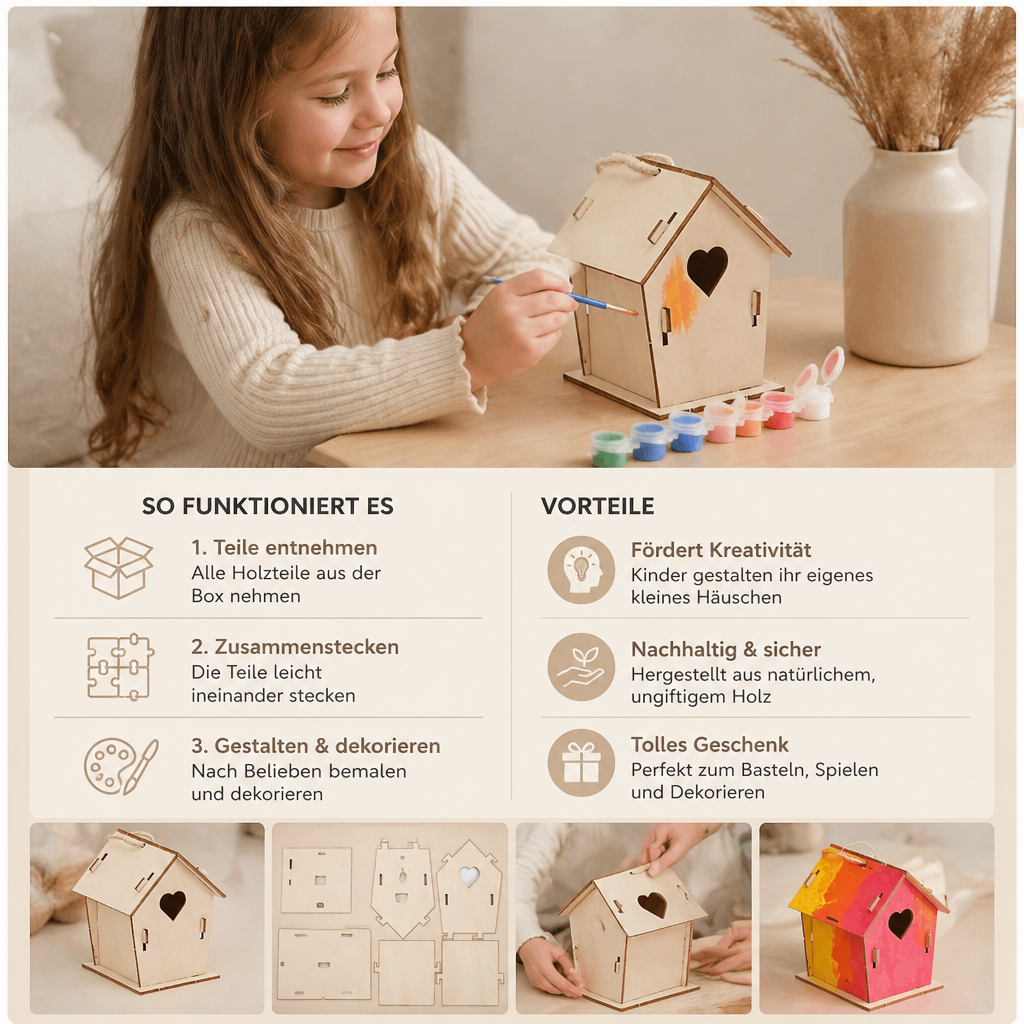Buntes Vogelhaus Bastel- & Malset für Kinder