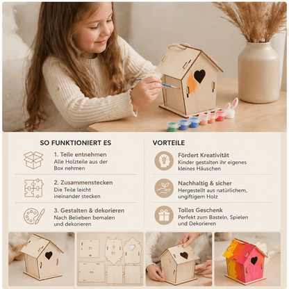 Buntes Vogelhaus Bastel- & Malset für Kinder