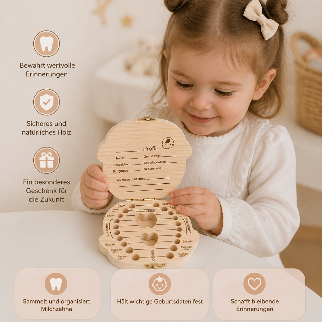 Holz Zahnbox für Kinder – Milchzahn Aufbewahrung & Erinnerungsbox