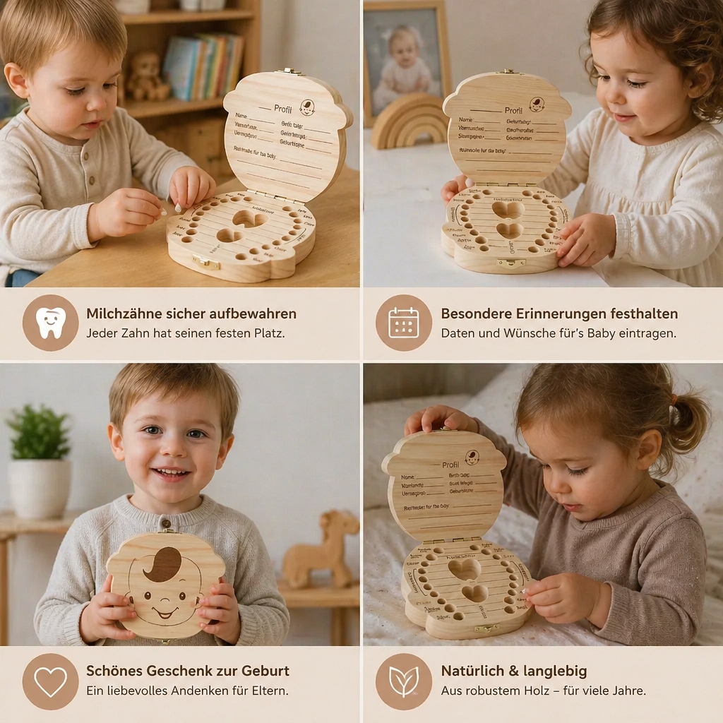 Holz Zahnbox für Kinder – Milchzahn Aufbewahrung & Erinnerungsbox