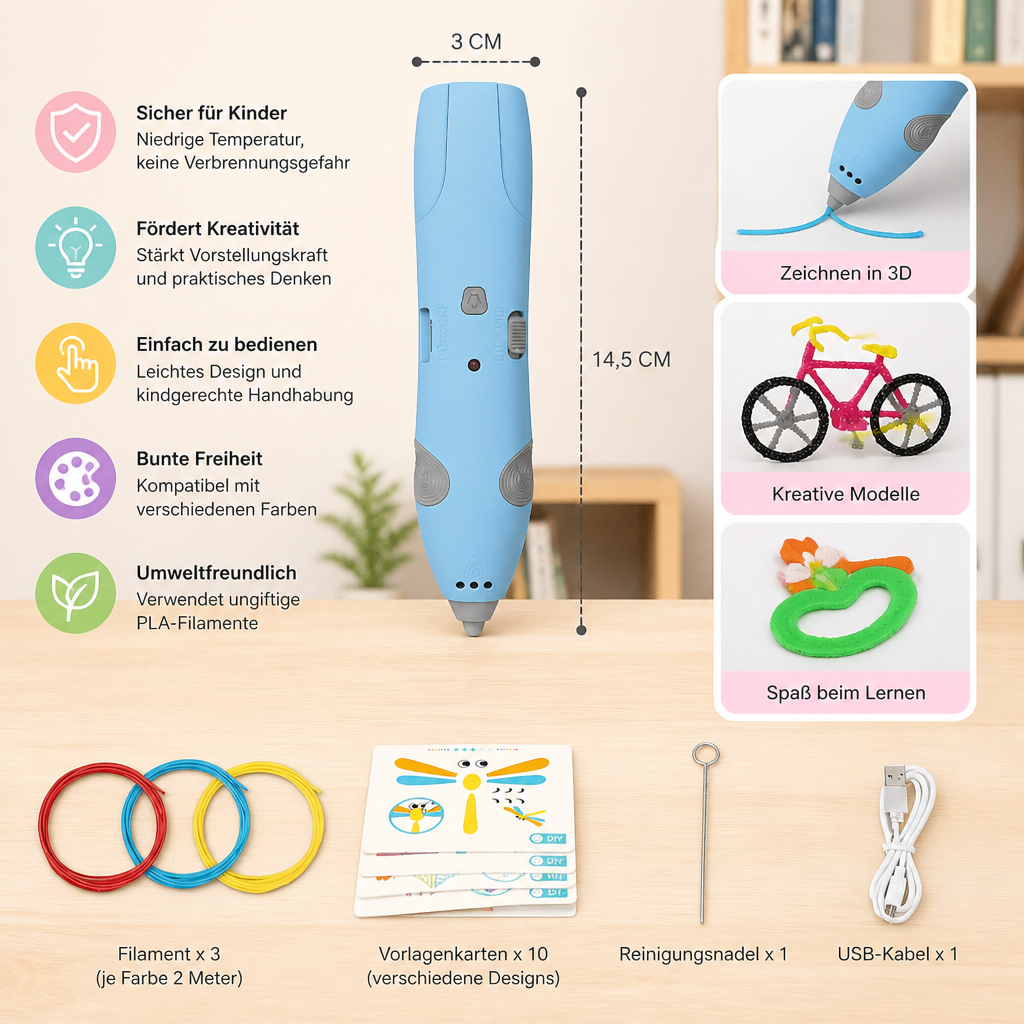 3D-Stift-Set für Kinder mit niedriger Temperatur – Sicheres DIY-STEM-Zeichenset
