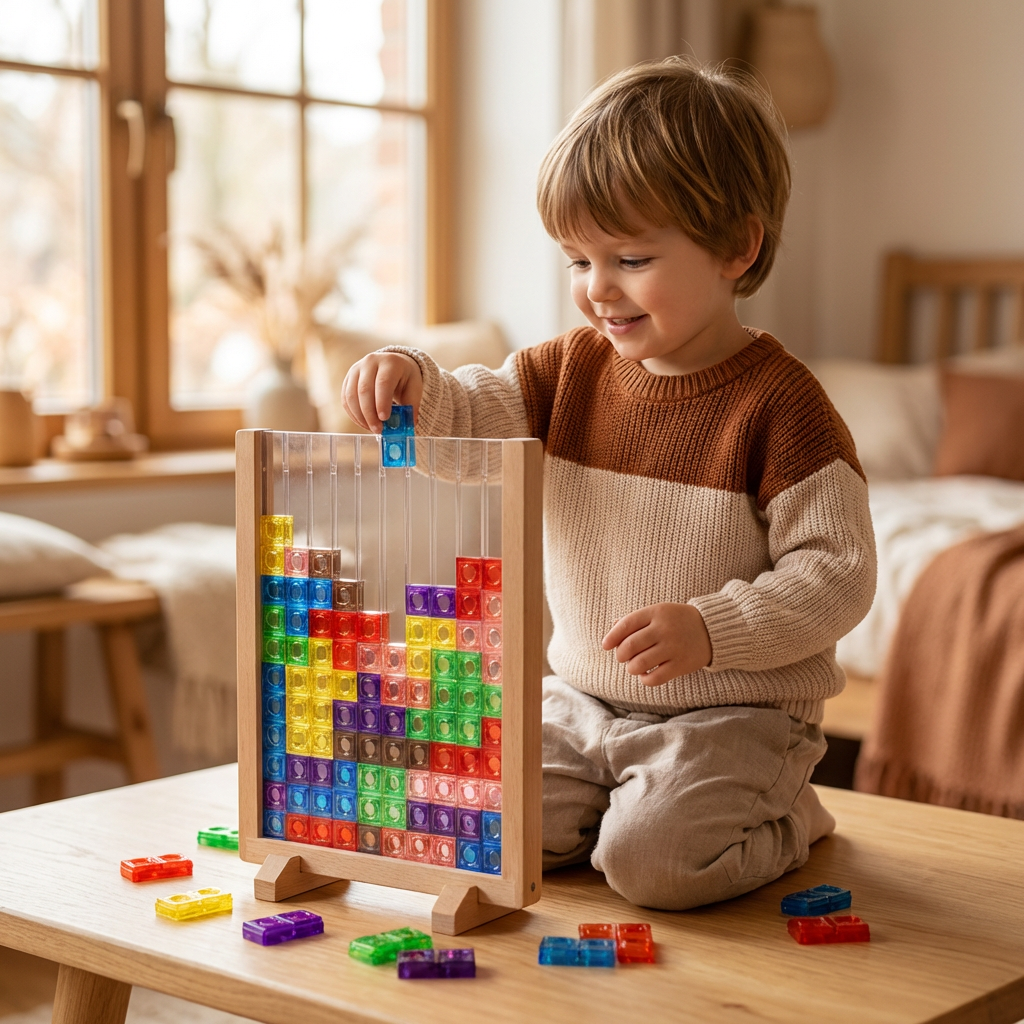 3D Farben Baustein Puzzle mit Holzrahmen – Pädagogisches Montessori Lernspiel