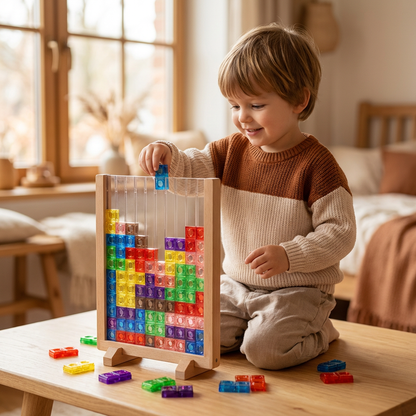 3D Farben Baustein Puzzle mit Holzrahmen – Pädagogisches Montessori Lernspiel