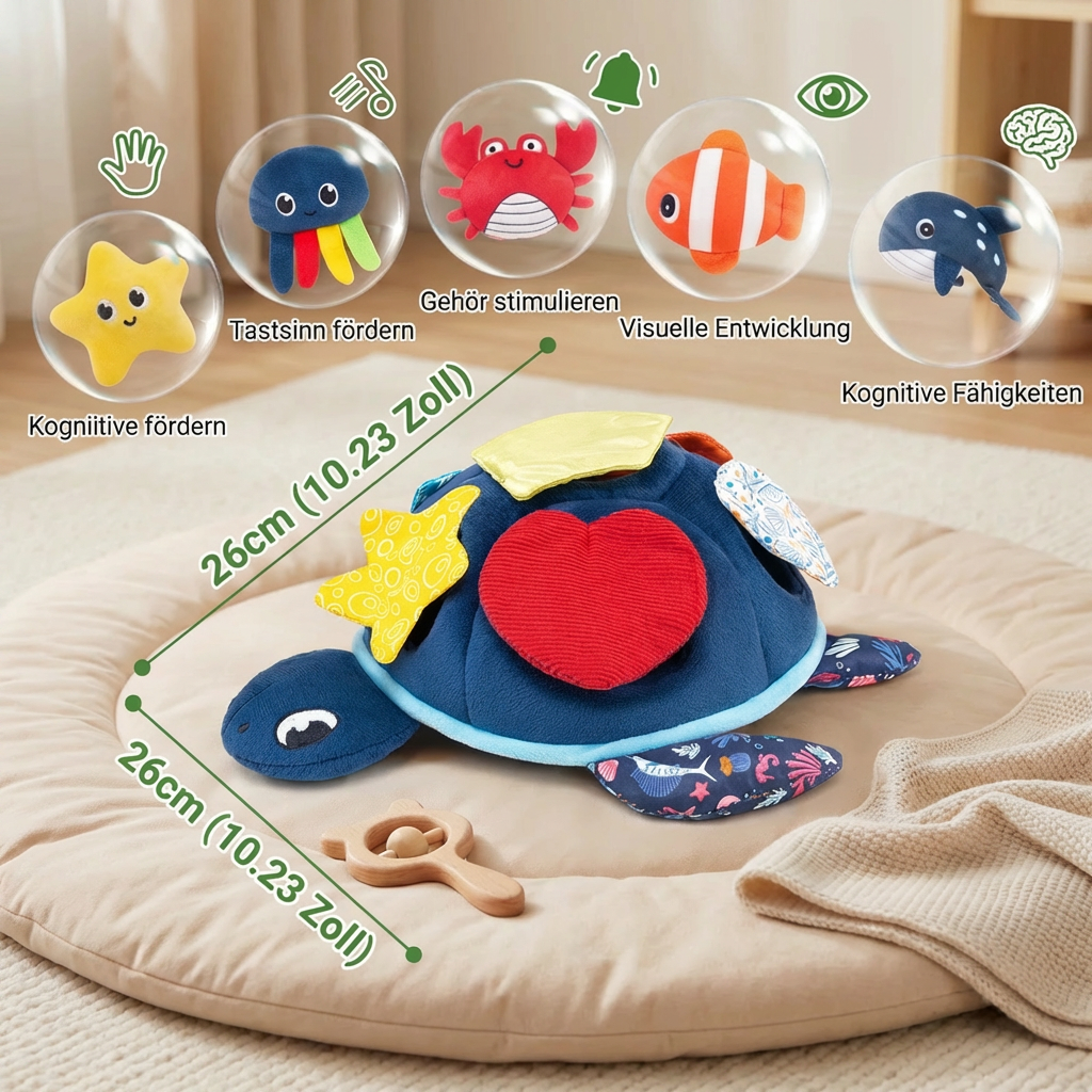 Montessori Schildkröten Entdecker-Spielzeug – Weiches Sensorik-Stoffspiel für Babys