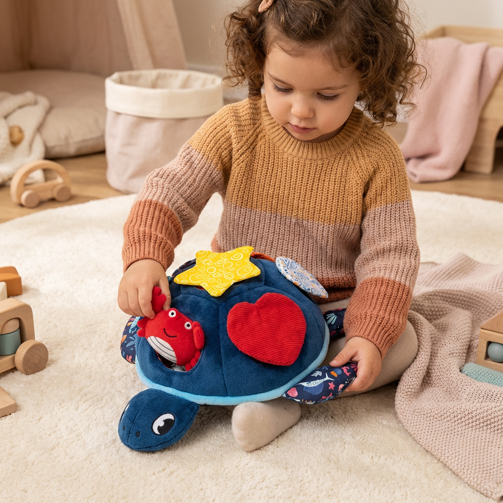 Montessori Schildkröten Entdecker-Spielzeug – Weiches Sensorik-Stoffspiel für Babys