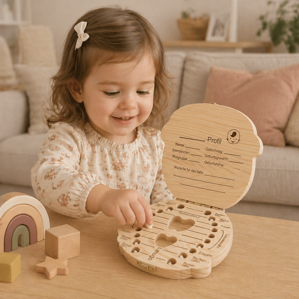 Holz Zahnbox für Kinder – Milchzahn Aufbewahrung & Erinnerungsbox