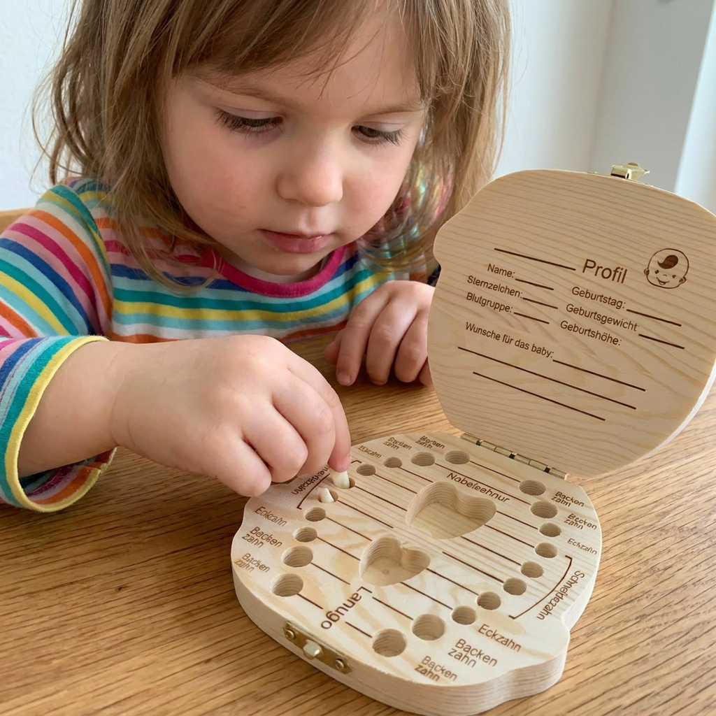 Holz Zahnbox für Kinder – Milchzahn Aufbewahrung & Erinnerungsbox