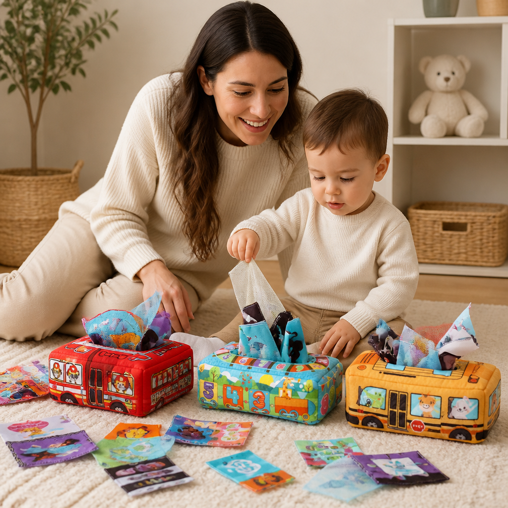Montessori Zauber-Taschentuchbox – Sensorisches Lernspielzeug für Babys