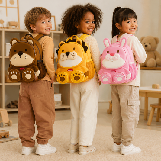Kinder-Rucksack mit Cartoon-Tiermotiv – Leichter Schulrucksack mit mehreren Fächern