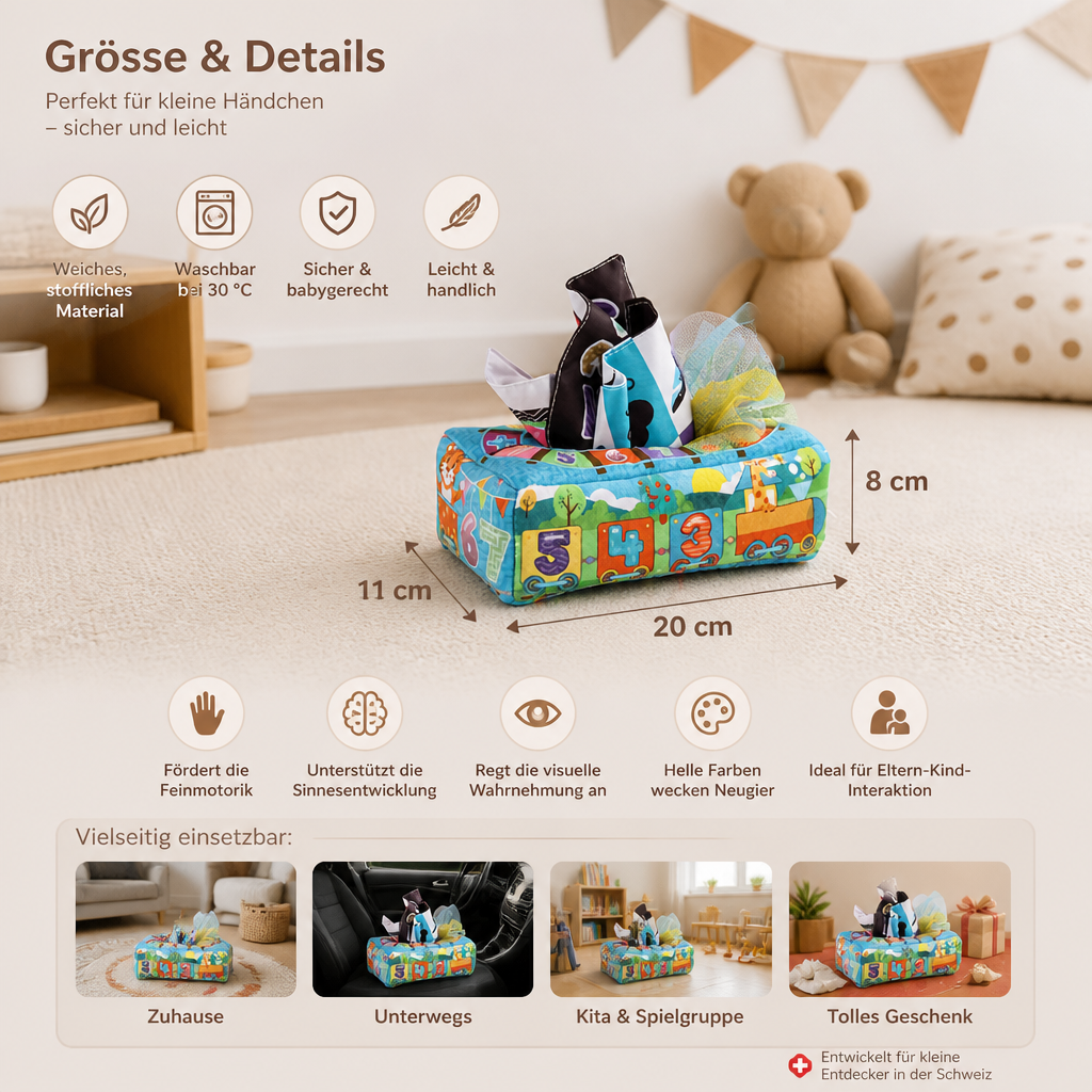 Montessori Zauber-Taschentuchbox – Sensorisches Lernspielzeug für Babys