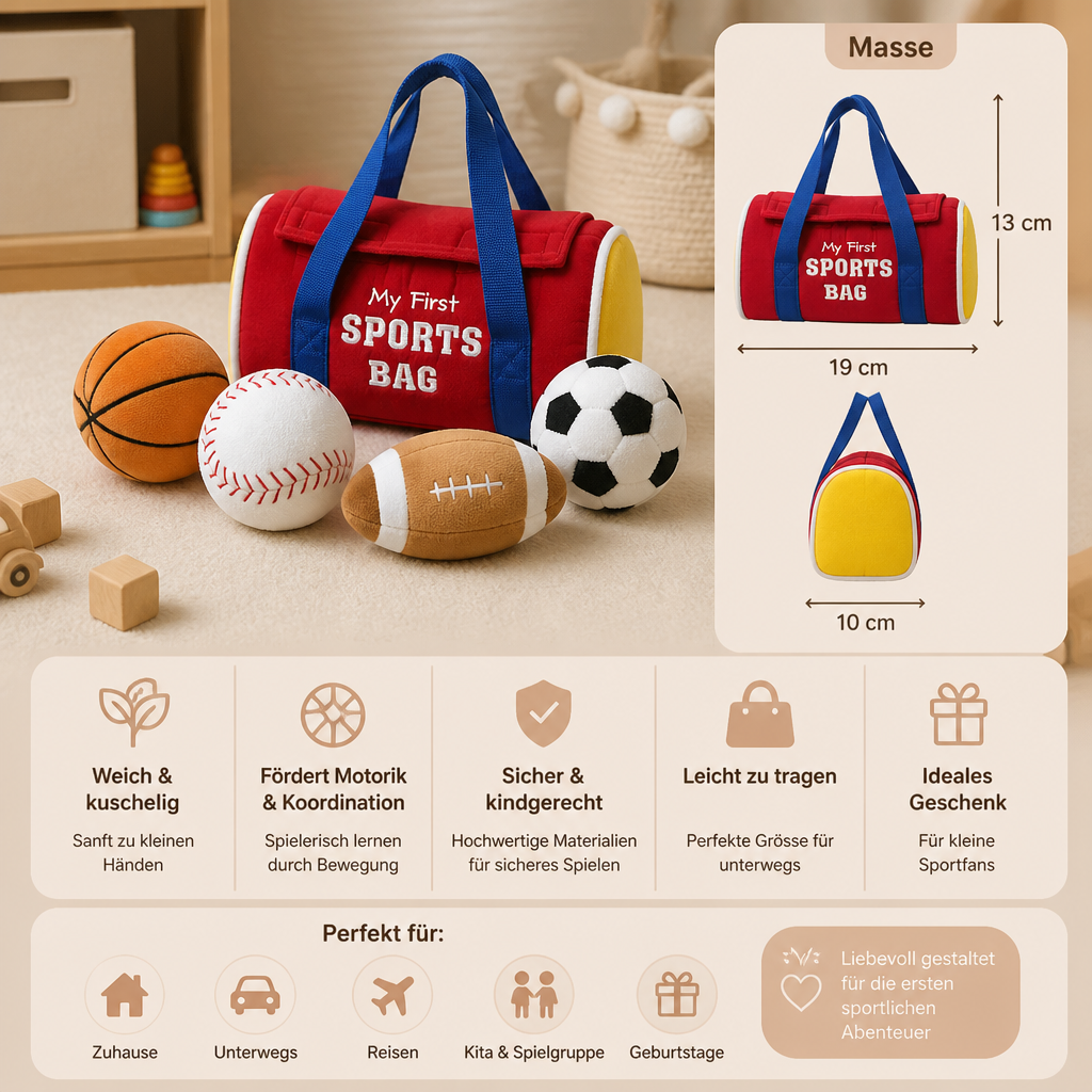 Mein erstes Sport-Plüschset – Weiches Spielzeug für Babys