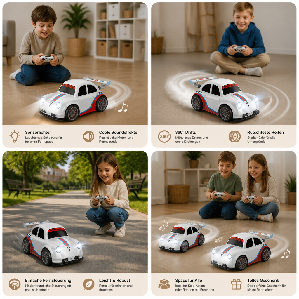 RC-Rennauto mit Driftfunktion für Kinder – Ferngesteuert mit Sensorlichtern & Sound