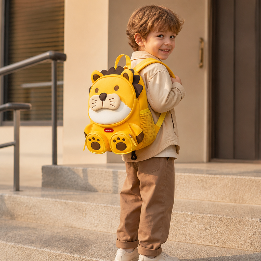 Kinder-Rucksack mit Cartoon-Tiermotiv – Leichter Schulrucksack mit mehreren Fächern