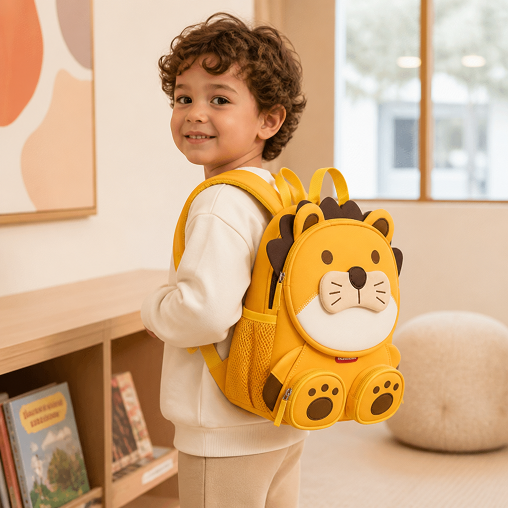 Kinder-Rucksack mit Cartoon-Tiermotiv – Leichter Schulrucksack mit mehreren Fächern